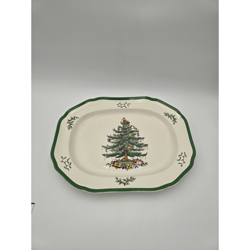 Spode Christmas Tree Serving Platter England 14x12 Vintage Rectangle Plate Dish